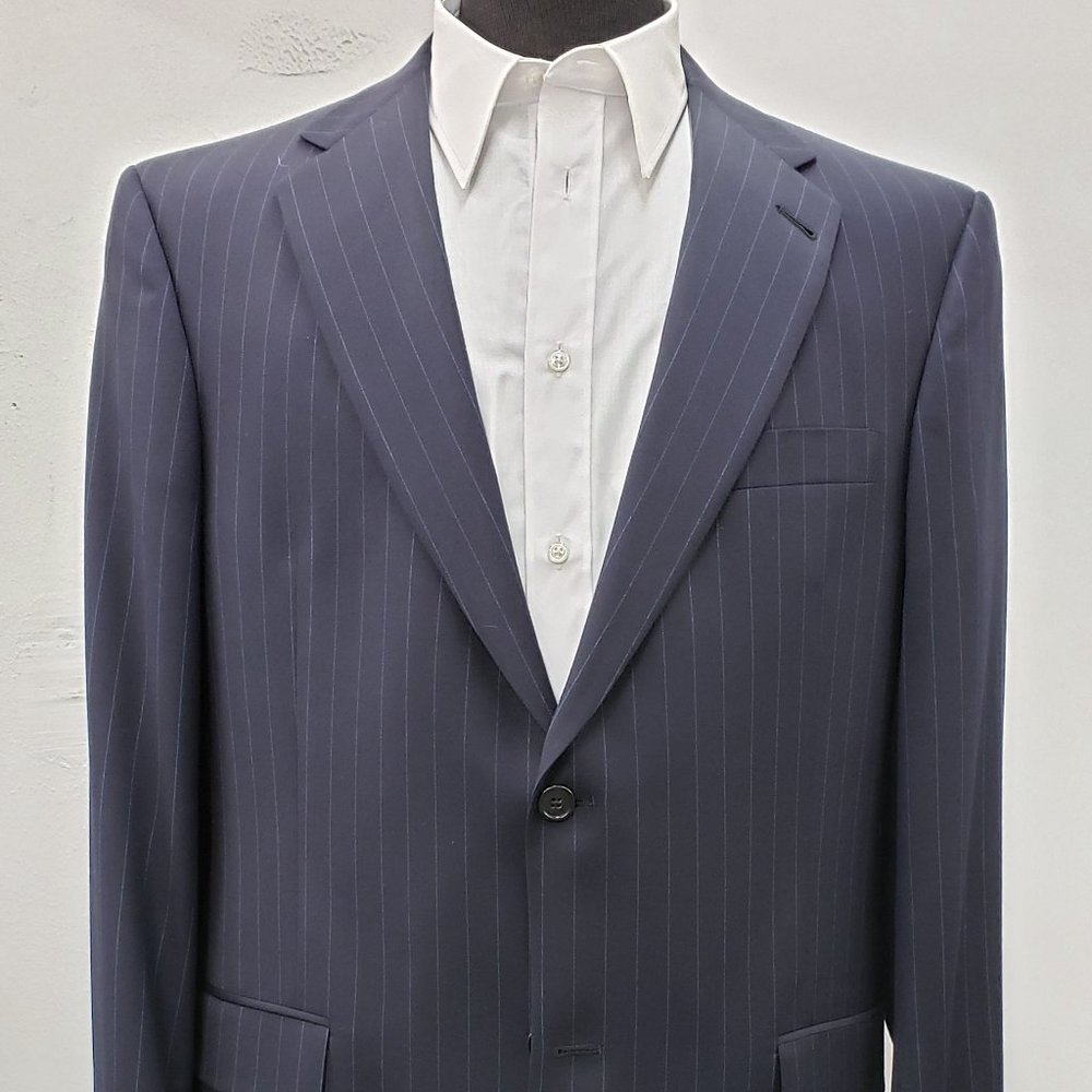 Hart Schaffner Marx Two Button Navy Striped Suit